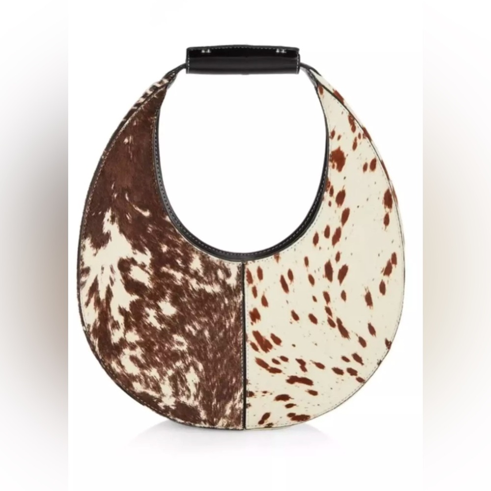 NWT STAUD Brown and Cream Cowhide Calf Hair Pony Hair Moon Bag